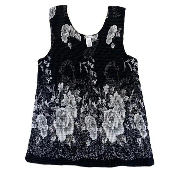 Liz Baker Woman Black & White Floral Crinkle Sleeveless Top 2X - Picture 1 of 5